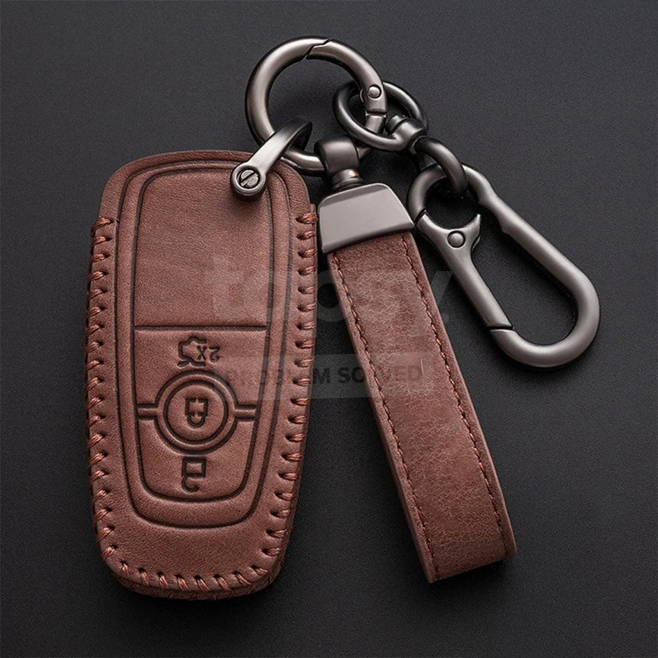 Ford Ranger & Ranger Raptor Smart Remote Key Leather Cover – Brown Stitched Leather